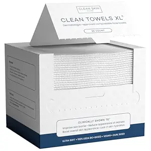 Clean Skin Club Clean Towels XL™, 100% USDA Biobased Face Towel, Disposable Face Towelette, Eczema Association Accepted, Makeup Remover Dry Wipes