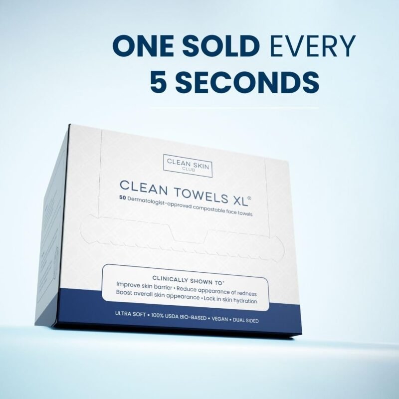 Clean Skin Club Clean Towels XL™, 100% USDA Biobased Face Towel, Disposable Face Towelette, Eczema Association Accepted, Makeup Remover Dry Wipes - Image 3