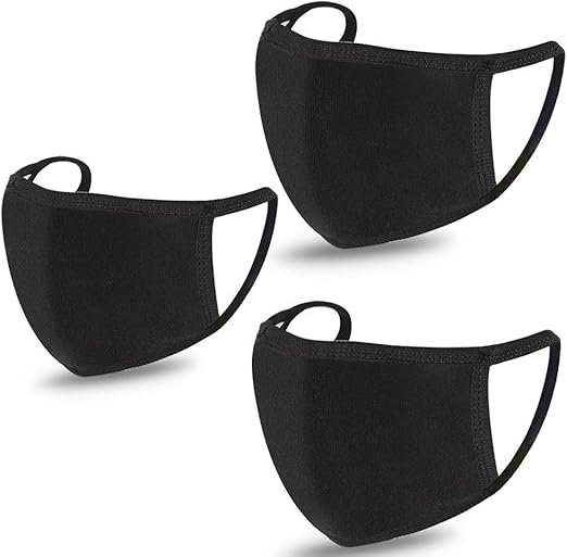 Forno 3 Pack Unisex Face Covering, Black Dust Cotton, Washable, Reusable Cloth【USA Seller】