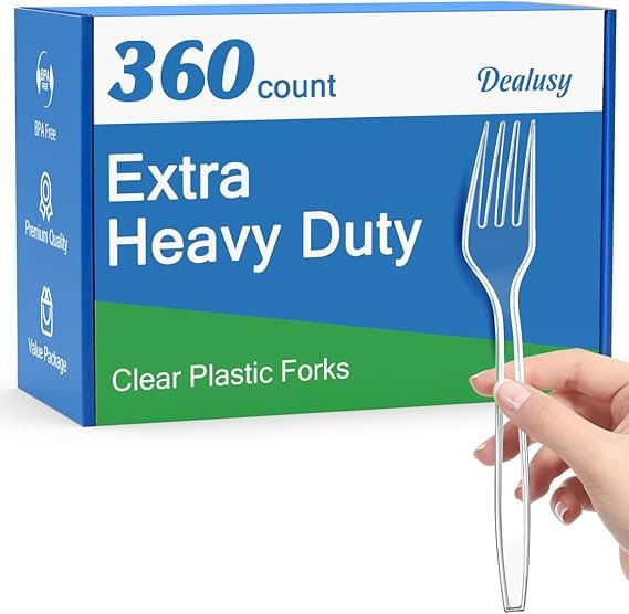 360 Count Extra Heavy Duty Clear Plastic Forks Disposable, BPA-Free, Heat Resistant, Solid and Durable