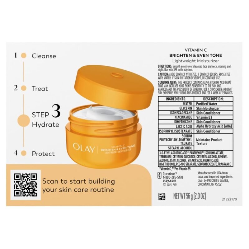 Olay Bright & Even Vitamin C with Lactic Acid Face Moisturizer, 2 oz Lightweight Brightening Face Cream for Uneven Skin Tone, Recyclable Eco Jar Packaging, Value Size - Image 9