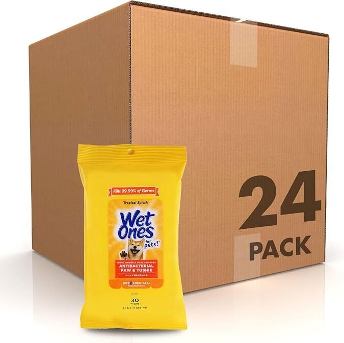 Wet Ones for Pets Paw & Tushie Dog Wipes with Chamomile,Dog Wipes for All Dogs in Tropical Splash Scent Dog Grooming Wipes,