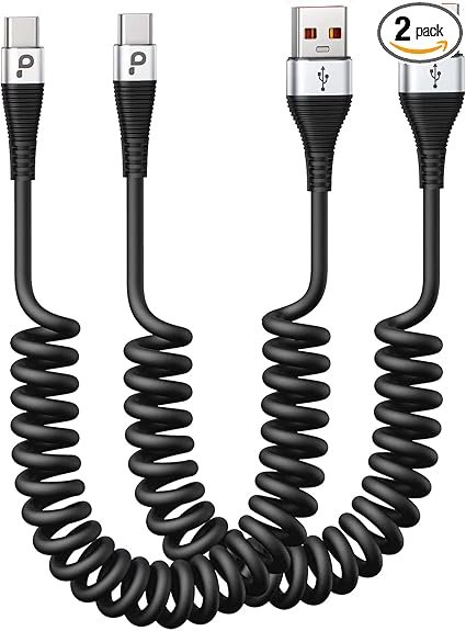 USB C Cable Fast Charging, 2Pack 3ft Coiled USB A to Type C Charge Cord for Car, USB-C Charging Cable Compatible with iPhone 16/15