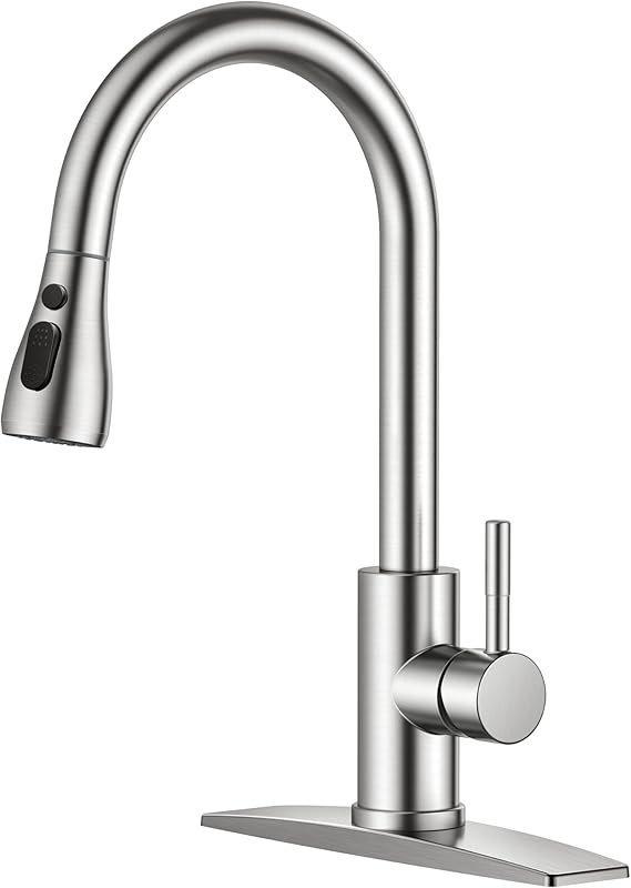 FORIOUS Kitchen Faucets with Pull Down Sprayer, Brushed Nickel, High Arc Single Handle