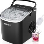 EUHOMY Countertop Ice Maker Machine with Handle, 26lbs in 24Hrs, 9 Ice Cubes Ready in 6 Mins, Auto-Cleaning