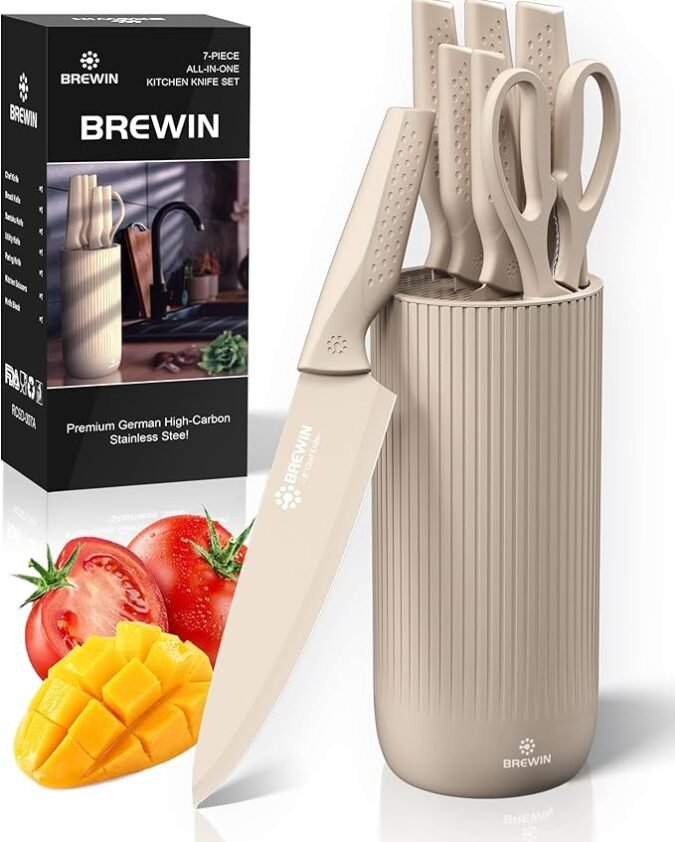 Knife Set, Brewin Kitchen Knife Set, Knives Set for Kitchen, Universal Knife Block, Utility Knife Block Set