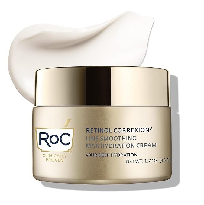 RoC Retinol Correxion Max Daily Hydration Anti-Aging Face Moisturizer with Hyaluronic Acid, Oil Free Skin Care Cream for Fine Lines, Dark Spots, Post-Acne Scars, 1.7 Ounces