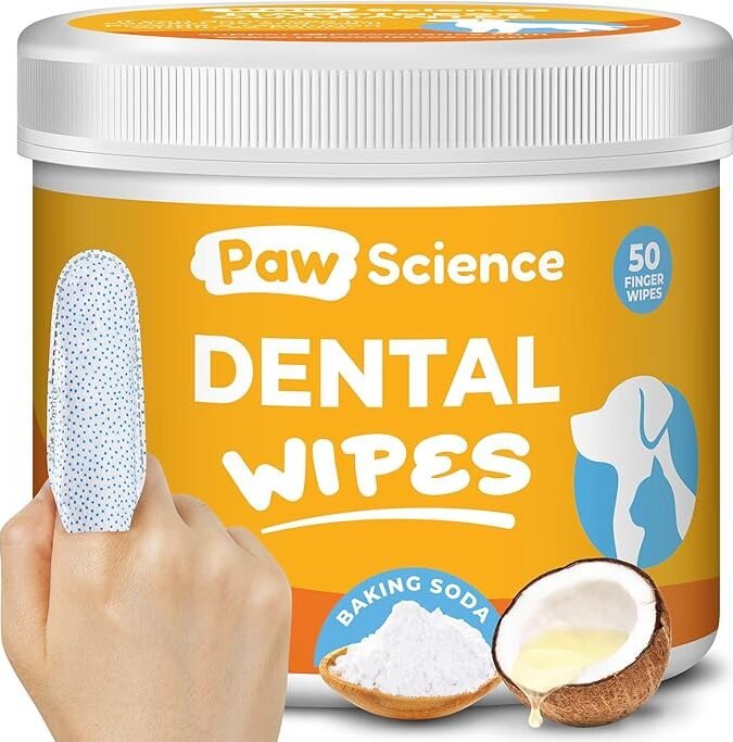 Dog Teeth Cleaning Wipes - Dental Finger Wipes for Cats & Dogs - Pet Toothbrush & Tooth Brushing Kit - Effective Teeth Cleaner