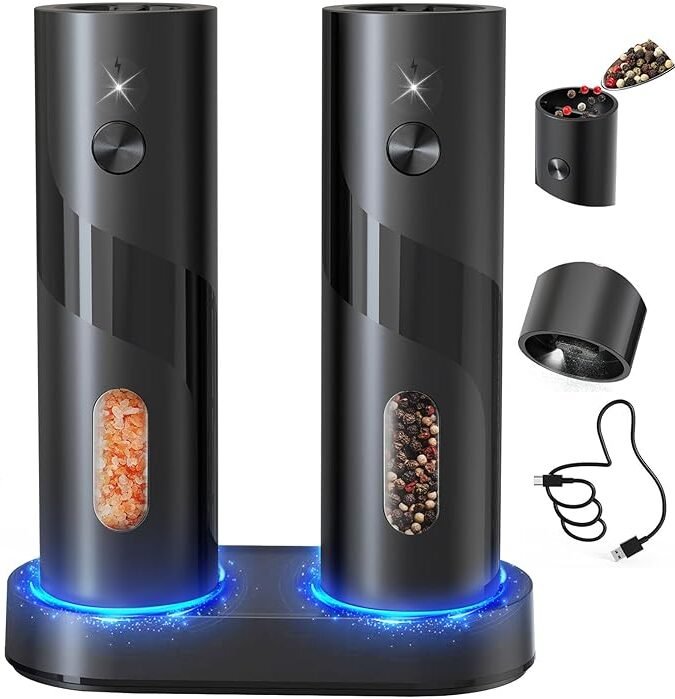 CIRCLE JOY Electric Rechargeable Salt and Pepper Grinder Set Top-Refill Automatic Pepper Mill Grinder