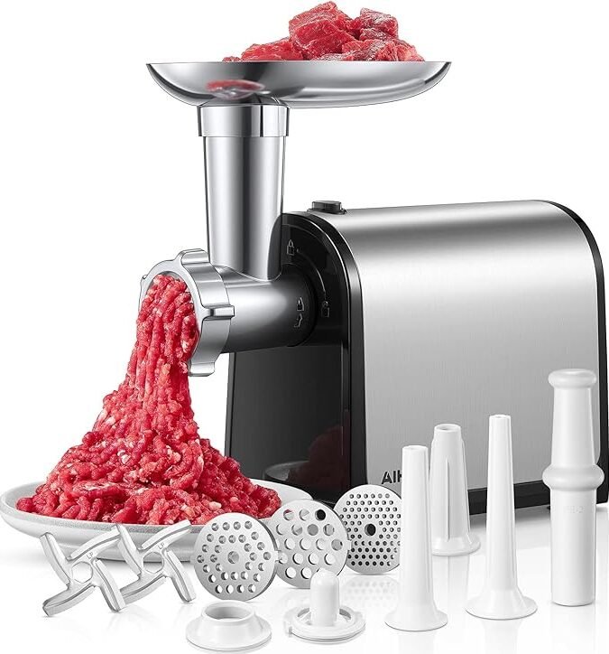 Electric Meat Grinder, Sausage Stuffer with 3 Sausage Tubes, 2 Blades, 3 Plates, 3200W Max, Meat Grinder