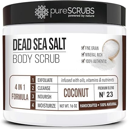 pureSCRUBS Premium Coconut Body Scrub Set - Large 16oz Dead Sea Salt Body Scrub With Infused