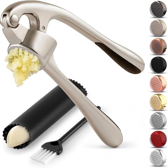 Zulay Kitchen Premium Garlic Press Set - Rust Proof & Dishwasher Safe Professional Garlic Mincer Tool