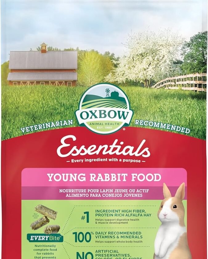 Oxbow Essentials Rabbit Food, Young Rabbit, Made with Oxbow Alfalfa Hay, Pet Food Pellets with Vitamins