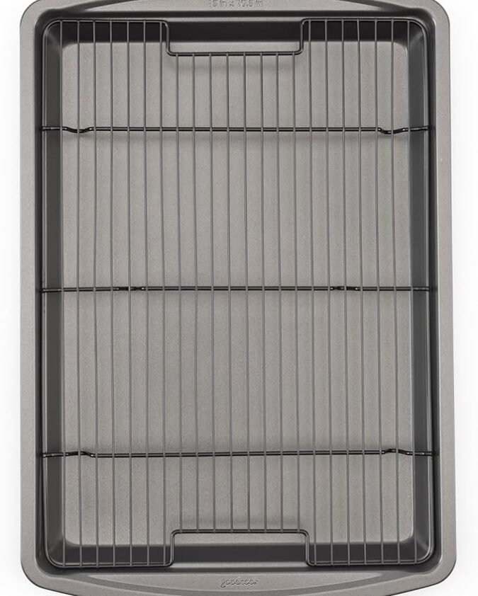 GoodCook 15” x 10.5” Nonstick Carbon Steel Baking Pan & Raised Wire Rack – Pizza Crisper, Crispy Bacon