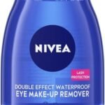 NIVEA Double Effect Waterproof Eye Make-Up Remover (125ml), Daily Use Face Cleanser for Make-Up and Mascara with Cornflower Extract and Biotin