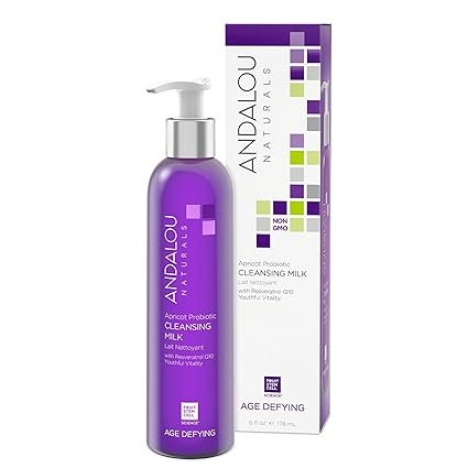 Andalou Naturals Probiotic Cleansing Milk, Apricot Facial Cleanser for Dry, Dehydrated Skin, Gentle Makeup Remover
