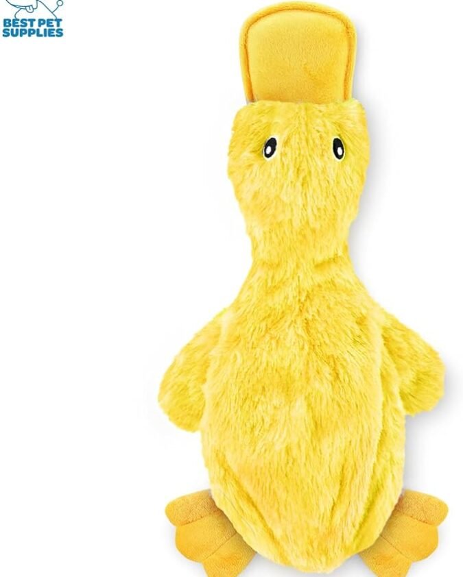 Best Pet Supplies Crinkle Dog Toy for Small, Medium, and Large Breeds, Cute No Stuffing Duck with Soft Squeaker