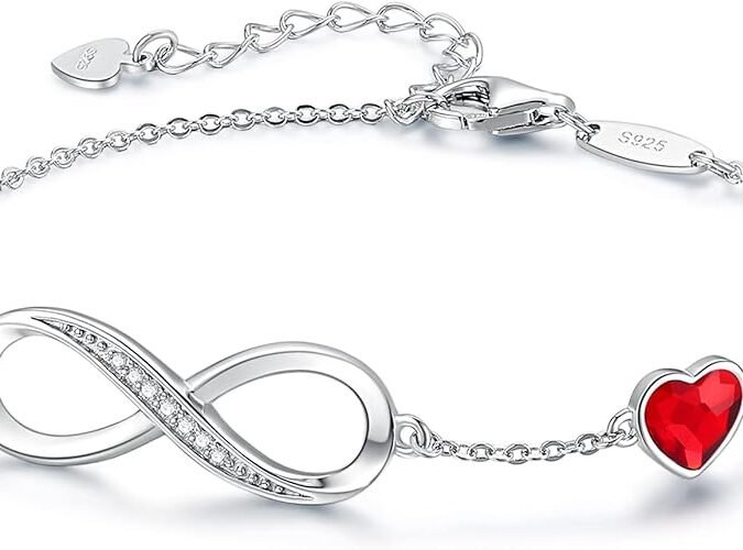CDE Infinity Heart Birthstone Charm Link Bracelet for Women 925 Sterling Silver