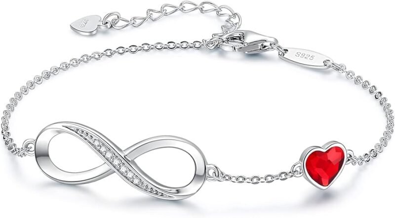 CDE Infinity Heart Birthstone Charm Link Bracelet for Women 925 Sterling Silver