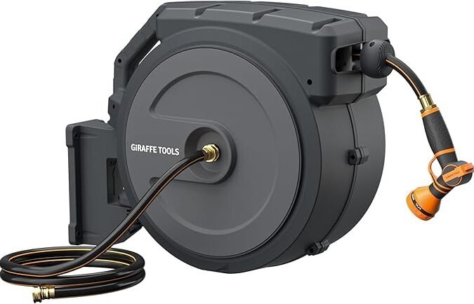 Giraffe Tools AW40 Retractable Hose Reel 5/8" x 90 ft Wall Mounted Garden Hose Reel Heavy Duty