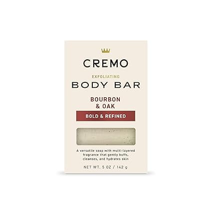 Cremo Exfoliating Body Bar for Men, Bourbon & Oak Scent, Multi-Layered Fragrance That Buffs