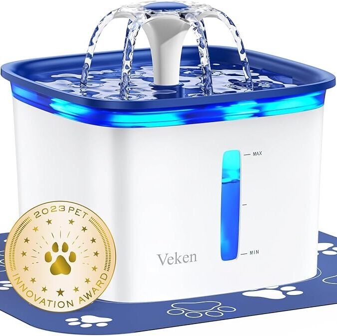 Veken 95oz/2.8L Pet Fountain, Gifts for Mom, Automatic Cat Water Fountain Dog Water Dispenser with Replacement Filters for Cats, Dogs