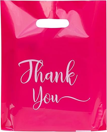 Thank You Bags for Business Small, 100 Pack Plastic Shopping Bags for Small Business, Merchandise Bags for Packaging Products, Retail Boutique Bags for Wholesale (Pink,Small(9x12))