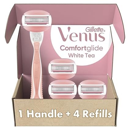 Gillette Venus ComfortGlide White Tea Women's Razor, Handle + 4 Blade Refill