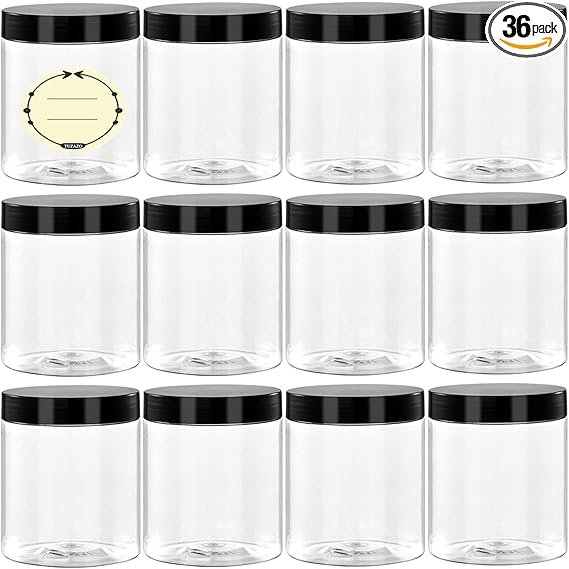 36 Pack 8 Oz Plastic Container Jars with Lids and Labels BPA Free, TUZAZO Empty Round Clear Cosmetic Containers Plastic