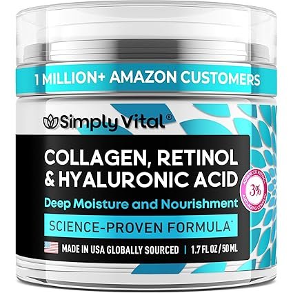 SimplyVital Collagen, Retinol & Hyaluronic Acid Cream - Anti-Aging Face Moisturizer for Face, Firming Skin Care Neck & Décolleté - Made in USA