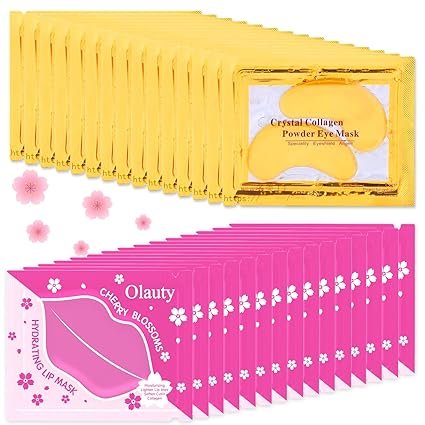 30 Pairs 24K Gold Eye Masks & Lip Masks, Crystal Collagen Gel Under Eye Patches for Puffy Eye, Moisturizing Cooling Skin Care Lip Eyes Patches for Puffiness and Dark Circles