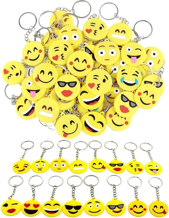 64 Pack Mini Emoticon Keychain Plush(16 expressions), Cute Keychain, Party Favors for Kids, Keychains, Valentine's Day Gifts