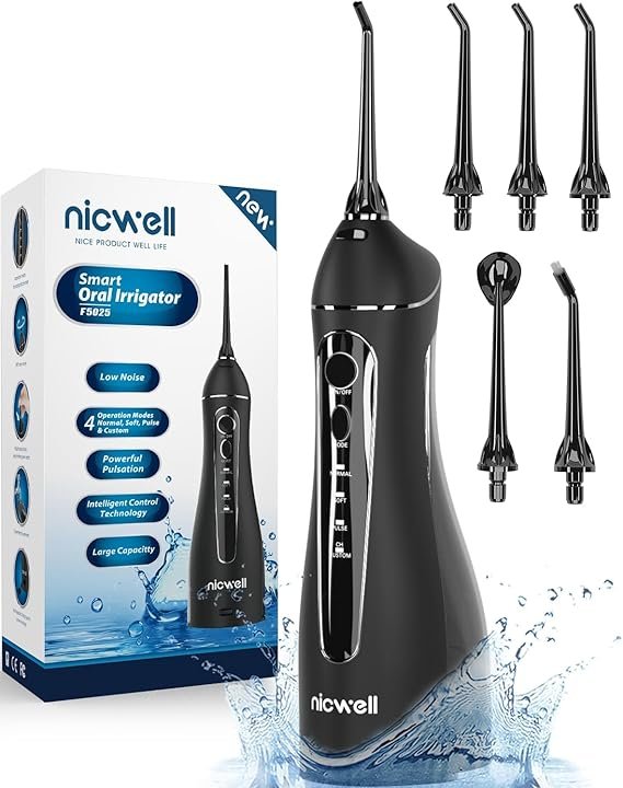 Nicwell Water Dental Flosser Teeth Pick - Cordless Portable 4 Modes Rechargeable Flossers