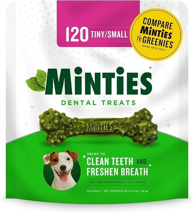 Minties Dental Chews for Dogs, 120 Count, Vet-Recommended Mint-Flavored Treats for Tiny/Small Dogs 5-24 lbs