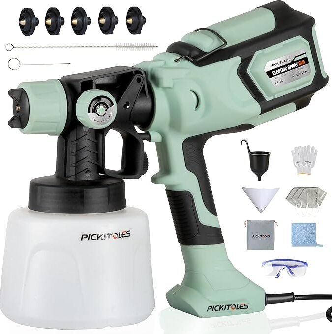 1000W HVLP Paint Sprayer High-Efficiency Electric Spray Gun with 6 Nozzles,Variable Patterns & Adjustable Flow