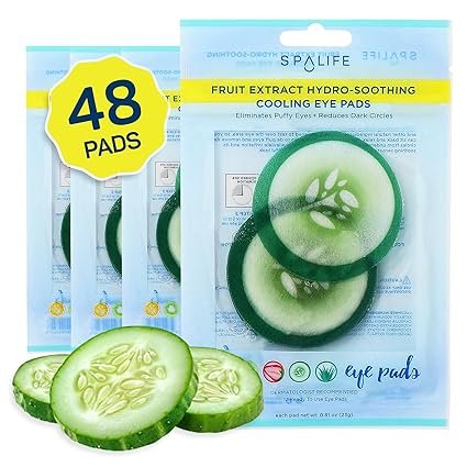 SpaLife Cooling Eye Pads - Korean Soothing Eye Pads for Dark Circles, Puffy Eyes, and Wrinkles - 48 Pads with Fruit + Vegetable