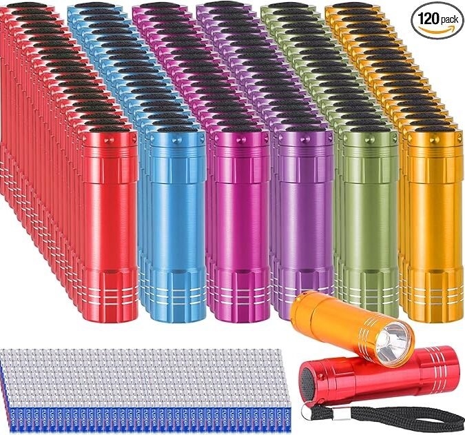 KunHe 120 Pack Small Mini Cheep Flashlights for Kids Bulk with Batteries Aluminum LED Flashlight for Party