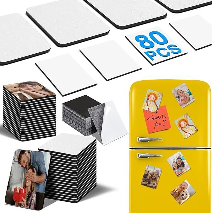 80Pcs Sublimation Magnet Blanks Set,Personalized Sublimation Refrigerator Magnet for Home Kitchen Microwave Oven