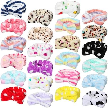 Jexine 24 Pcs Facial Spa Headband Bulk Bow Hair Head Band Fluffy Plush Makeup Headband for Women Washing Face Spa Shower Cleansing (Minimalist Style)