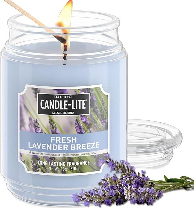 Candle-lite Scented Candles, Fresh Lavender Breeze, 18 oz Jar, Proudly Poured in The USA, Aromatherapy Candle