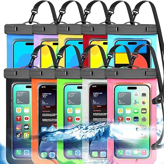10 Pack Multicolor Universal Waterproof Phone Pouch, Large Phone Waterproof Case Dry Bag (Protection Level: IP68) Outdoor Sports for Apple iPhone,Samsung,and up to 7.5" (Multicolor 10 Pack)