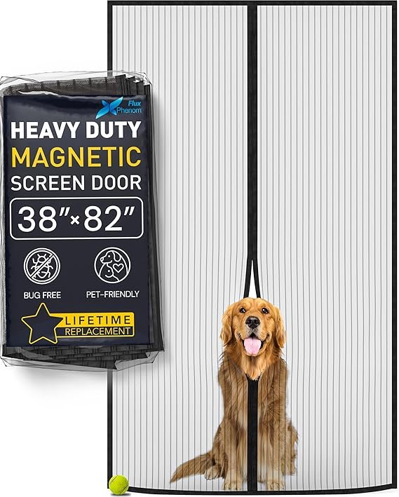 The Original Flux Phenom Magnetic Screen Door 38"x82" – Easy Install, Strong Magnet Strength, Self-Sealing Mesh, Pet Tested