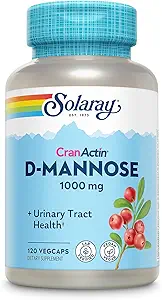 SOLARAY D-Mannose 1000mg with CranActin Cranberry Extract - D Mannose and Cranberry Supplement with Vitamin C - Supports Urinary Tract Health - Vegan, 60-Day Guarantee